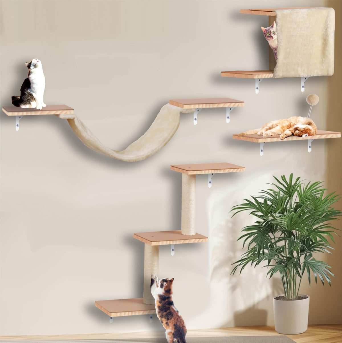 Sublimei cat shelves wall natural wood provide sturdy climbing platforms for curious cats