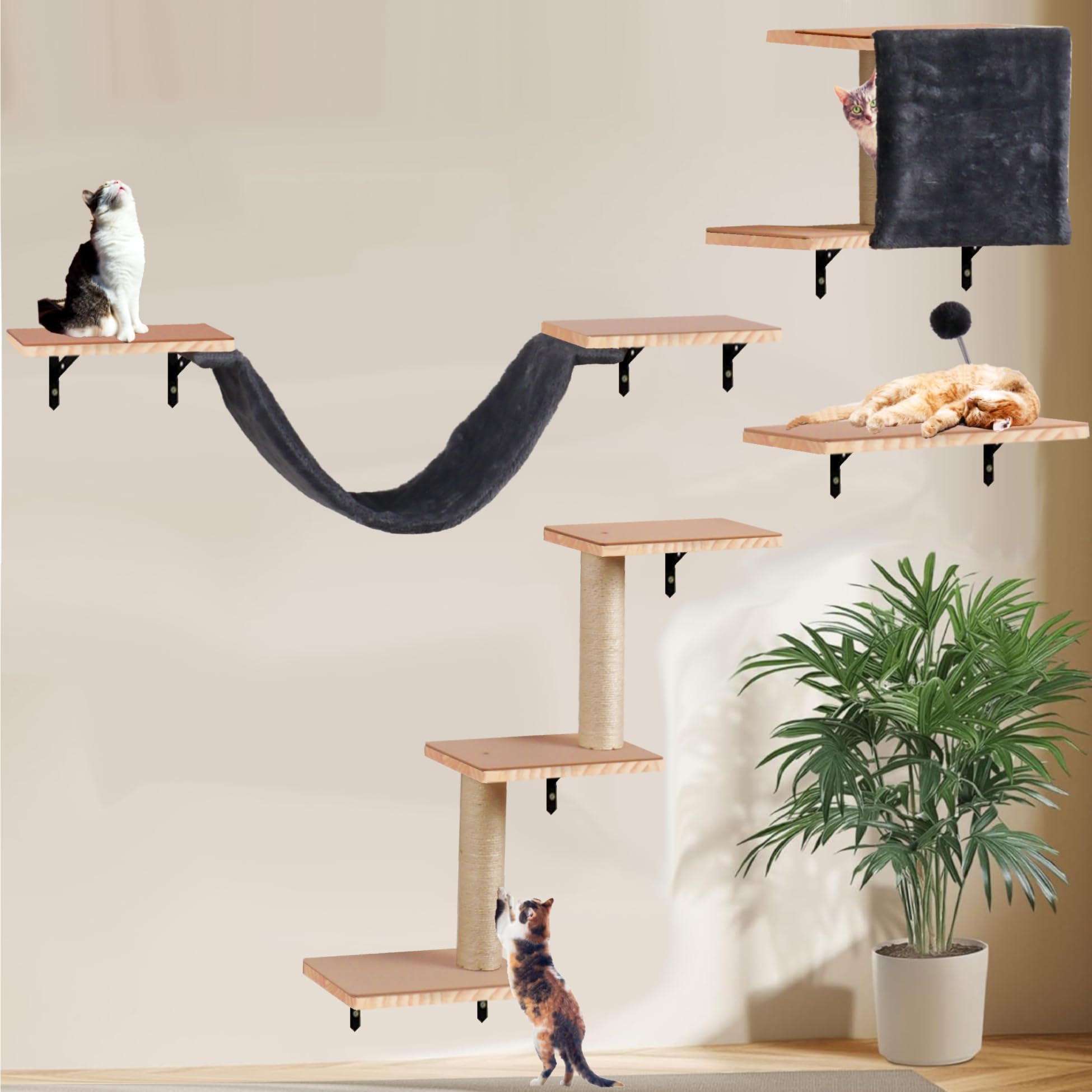 Sublimei cat wall shelves natural wood house highlights sturdy construction for cozy cat space.
