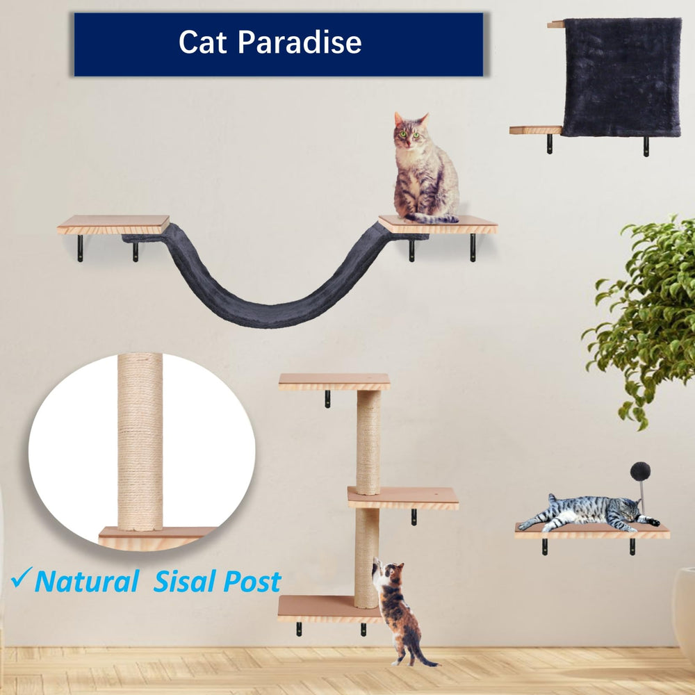Sublimei cat wall shelves soft hammock bridges convey comfy resting spots.