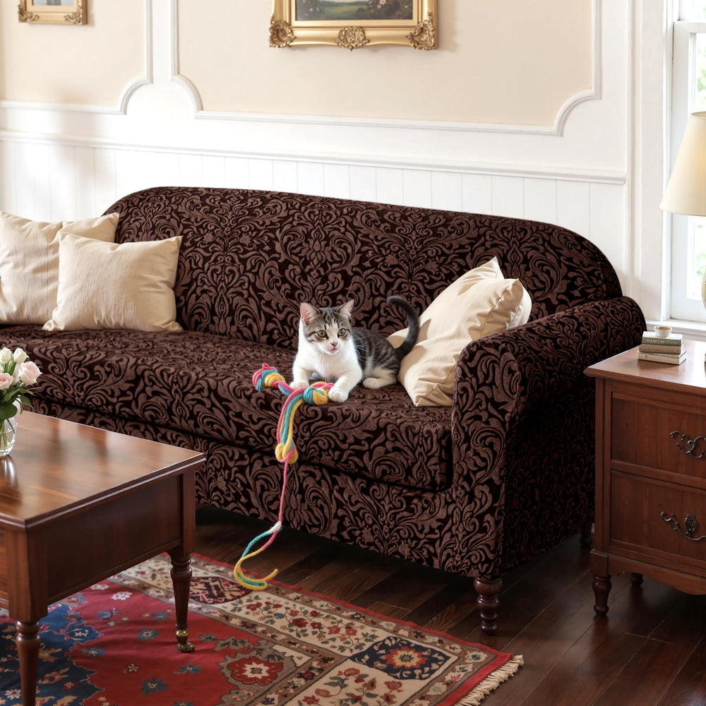SUBRTEX brown loveseat cover on sofa highlights protective coverage for daily living