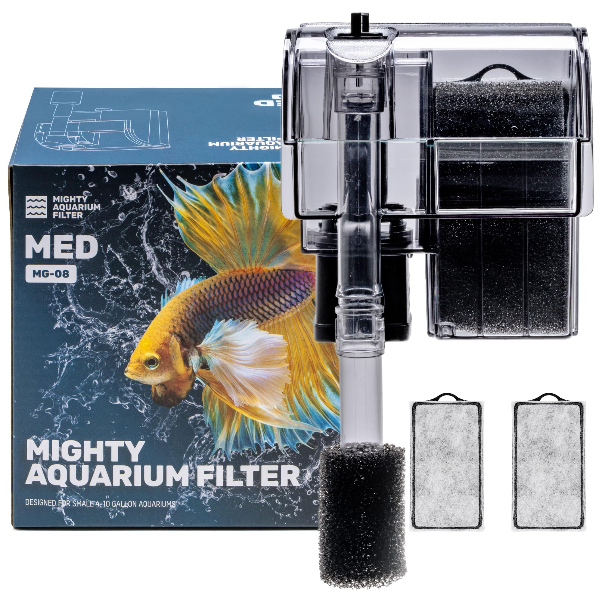 SubstrateSource Mighty HOB filter front view for quick, easy nano-tank setup.