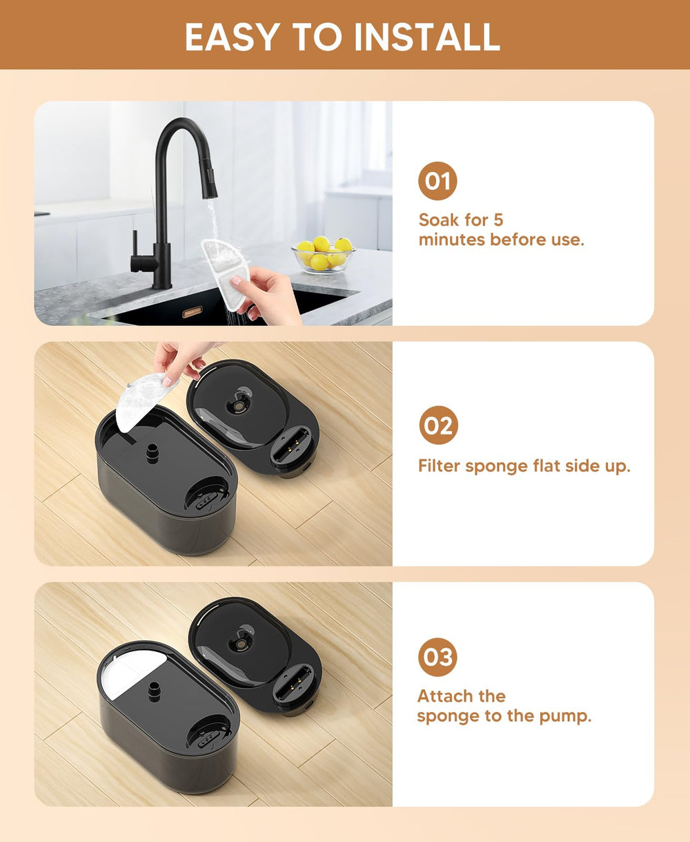 Subteenmate filter soak-instructions image illustrates soaking steps before use to ensure proper diffusion