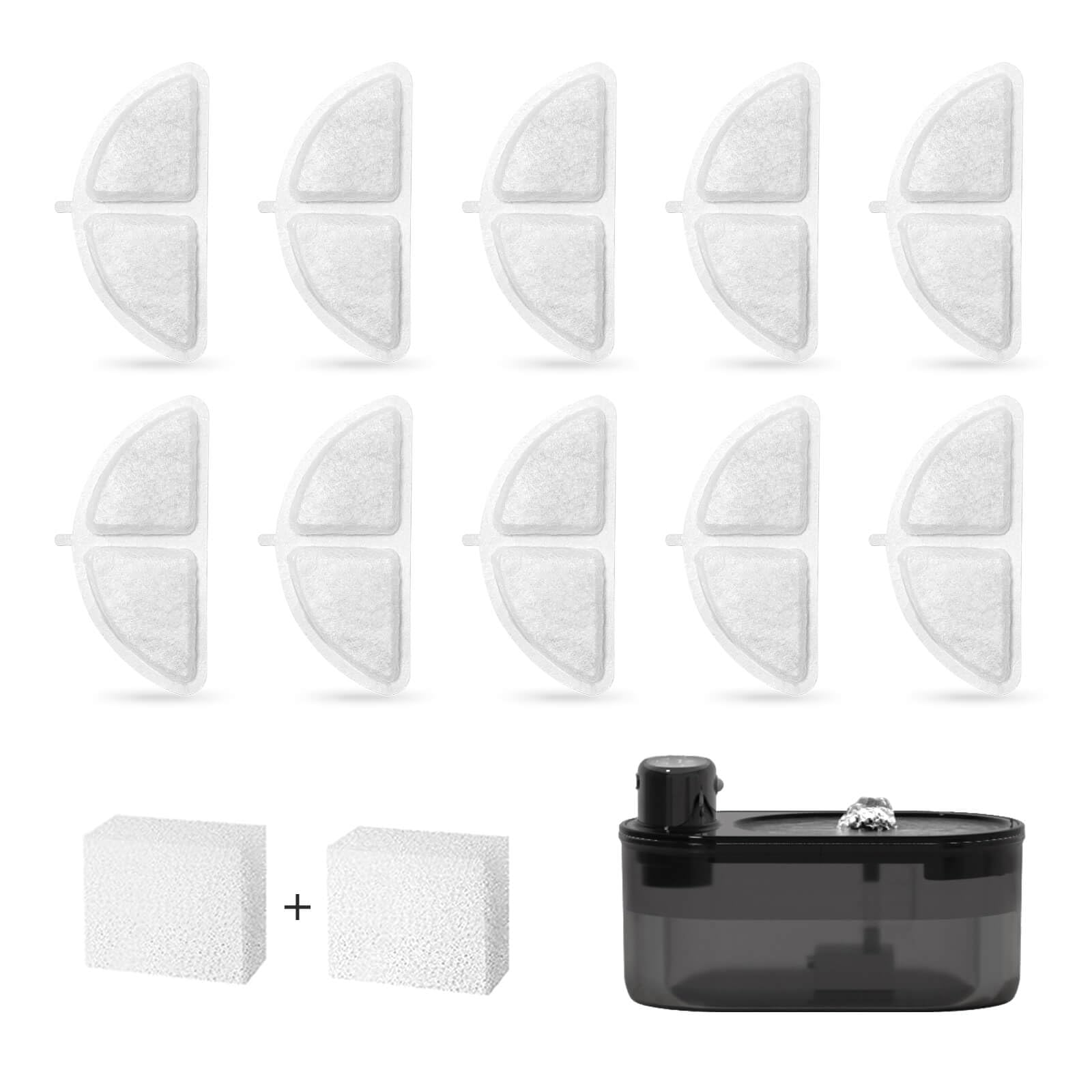Subteenmate filters set image shows ten filters ready to refresh your cat fountain’s water for cleaner drinking
