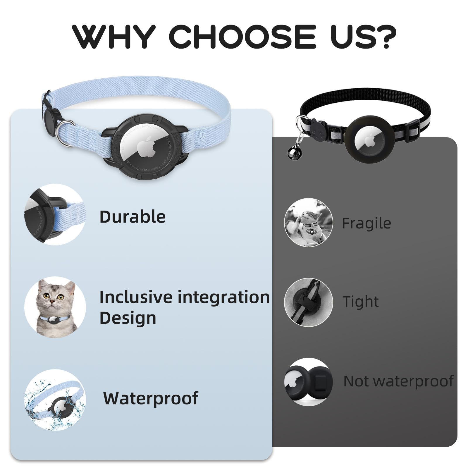 sucegi AirTag Cat Collar blue bell-visible helps you hear your pet indoors.