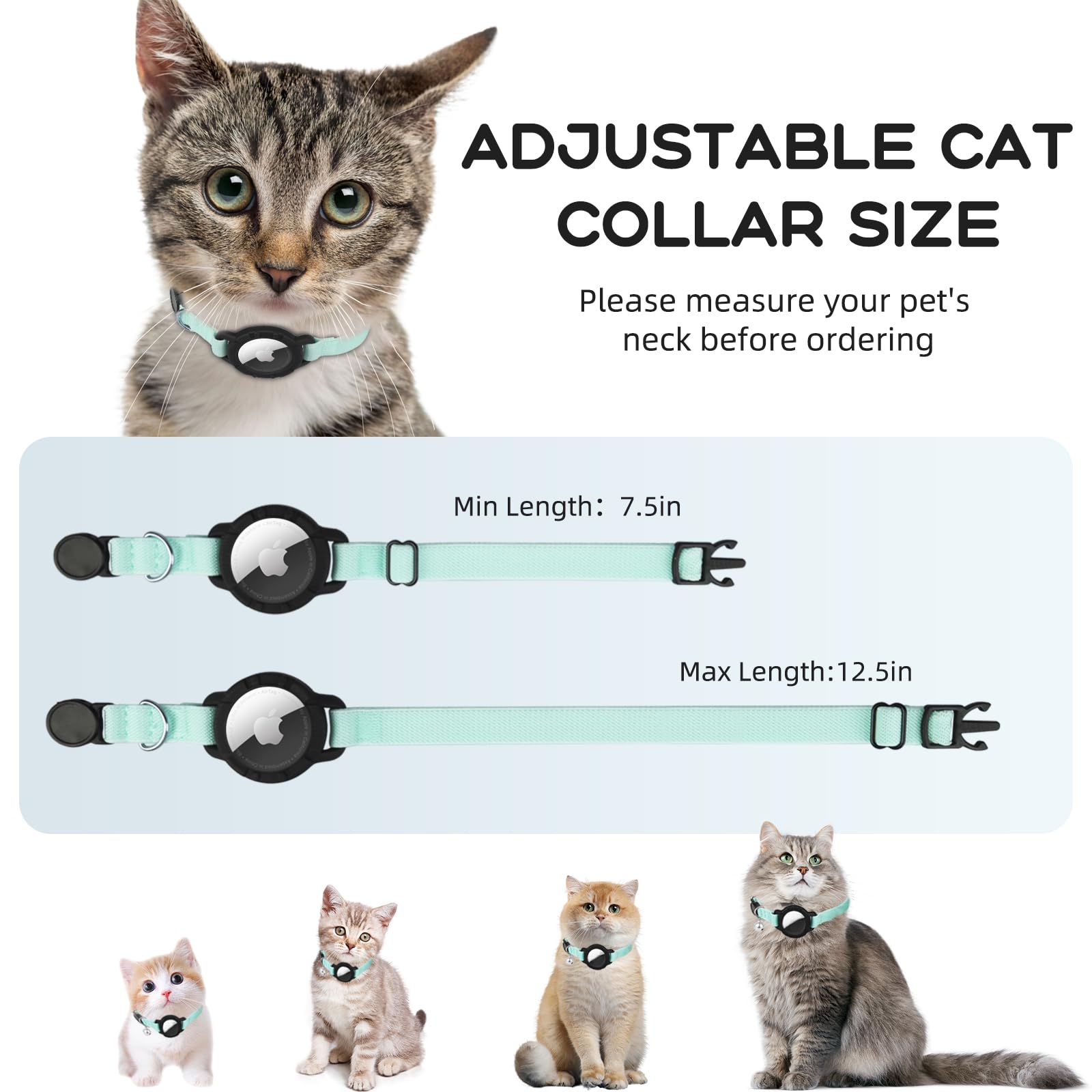 Sucegi AirTag Cat Collar being adjusted shows easy length customization