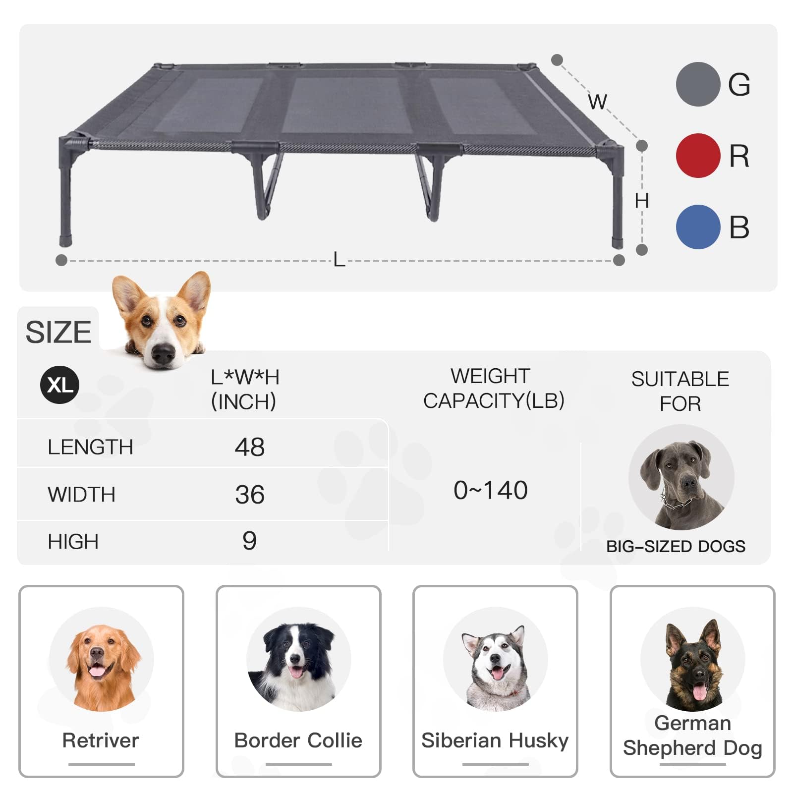 Suddus elevated dog bed anti-slip feet provide stable placement on any surface