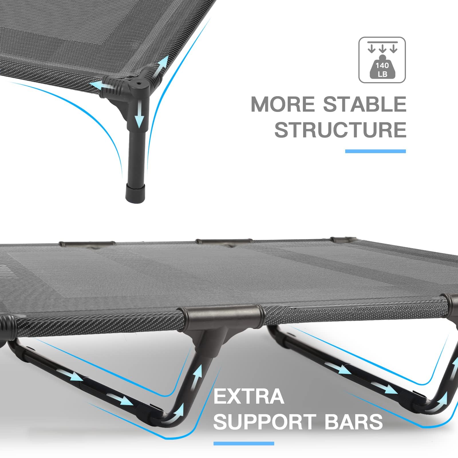 Suddus elevated dog bed cooling mesh top view highlights breathable comfort