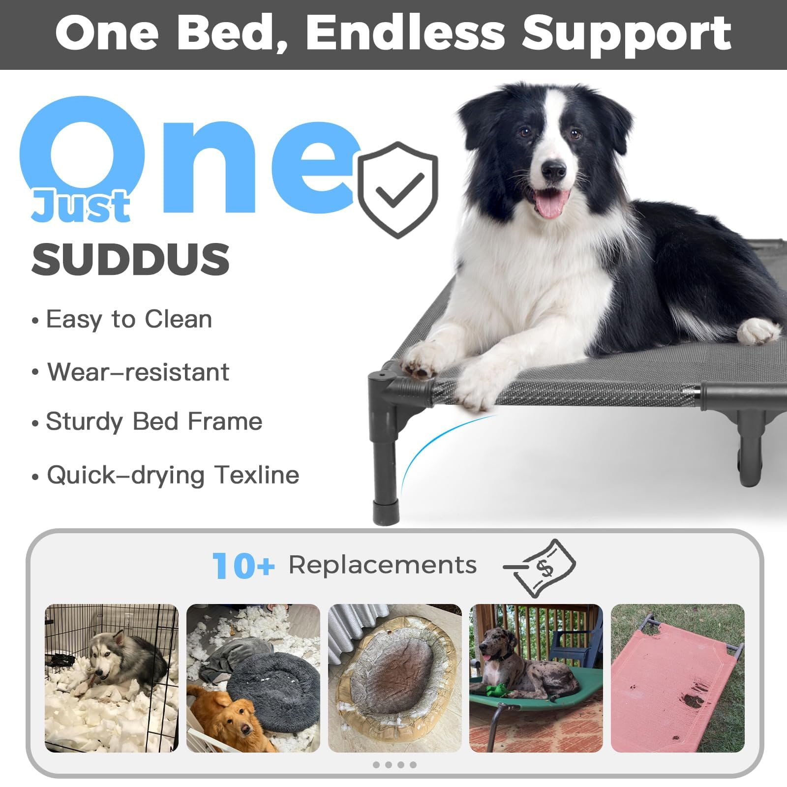 Suddus elevated dog bed waterproof cover ready for quick cleaning after outdoor use