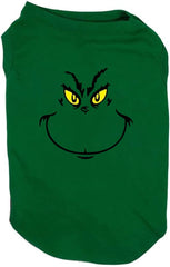 SUEOSU Christmas dog shirt green front view, breathable cotton for festive comfort