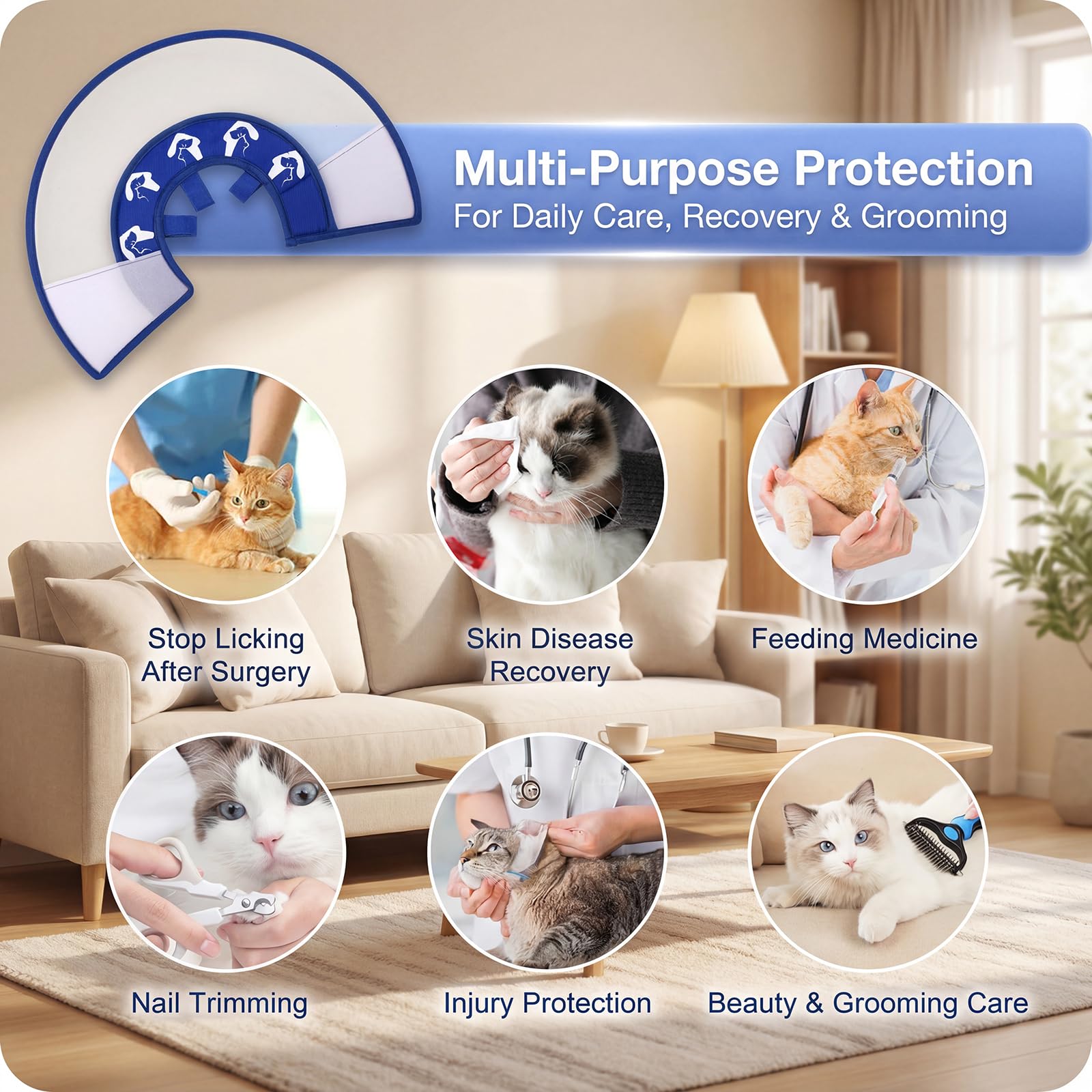 Sufisat Cat Cone Recovery Collar measurement guide helps ensure best fit