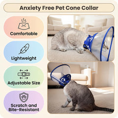 Sufisat Cat Cone Recovery Collar panoramic front view reduces stress through visibility