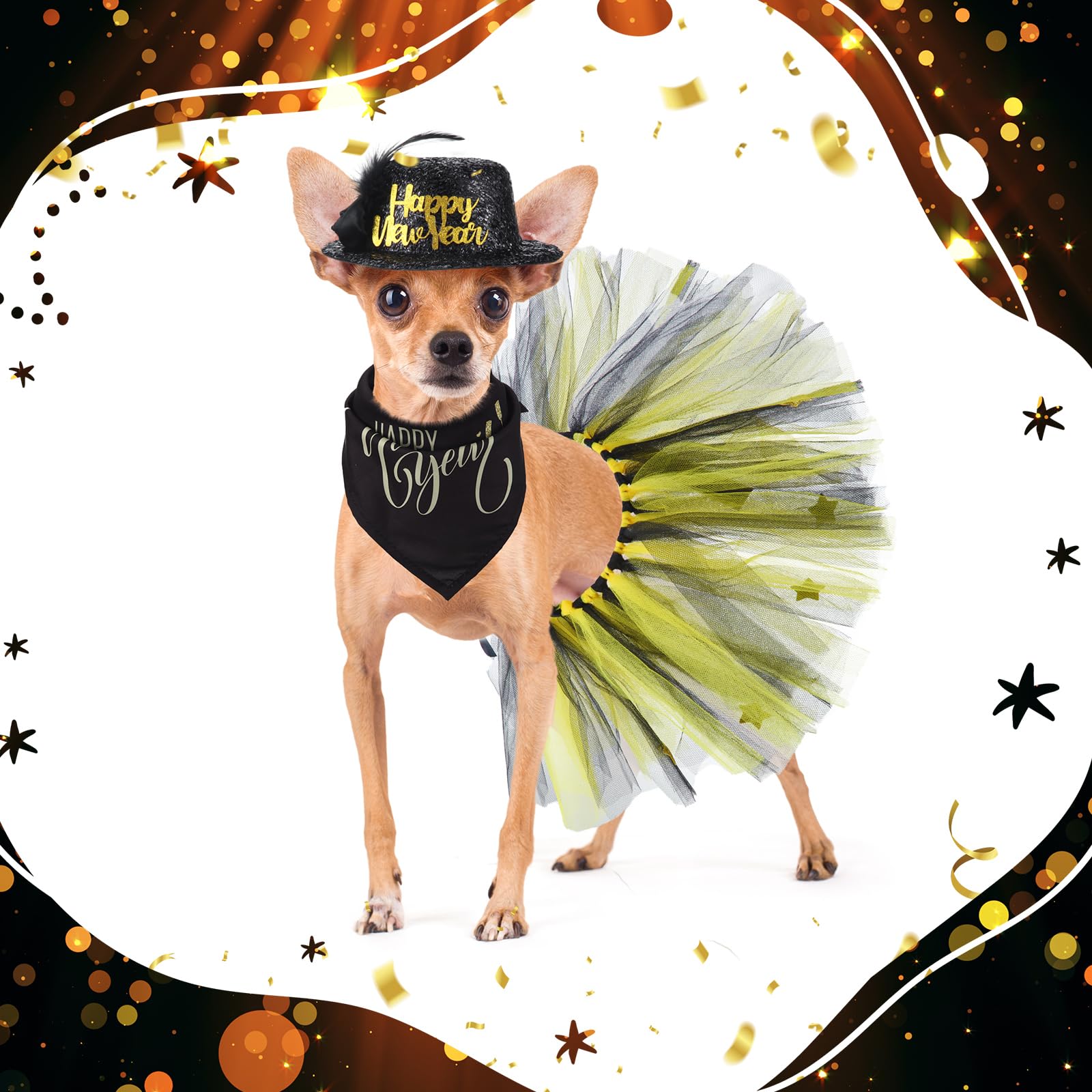 Suhine pet outfit on a dog ready for celebrations and cute holiday photos.