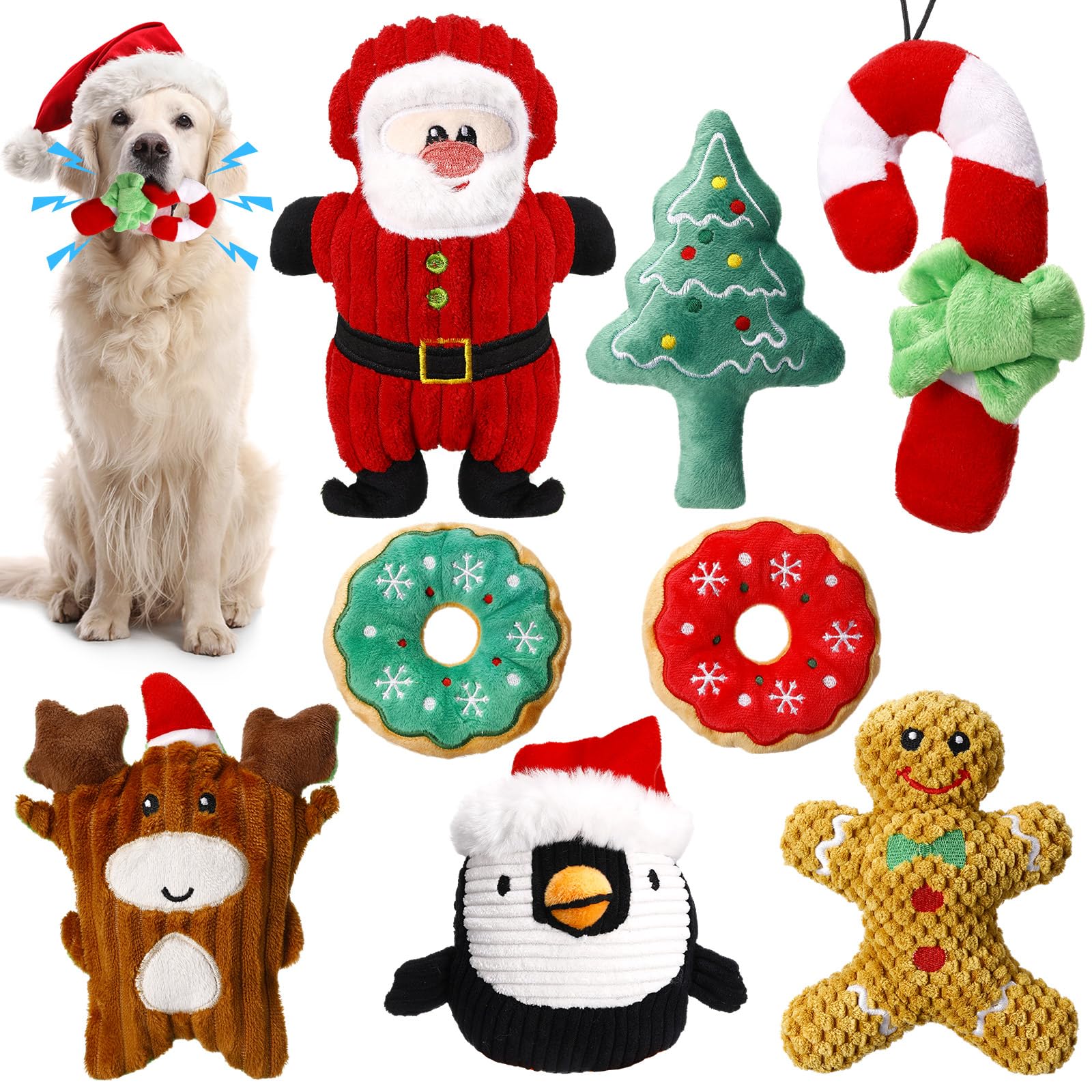 Suilung Santa dog toy with squeaker for interactive play