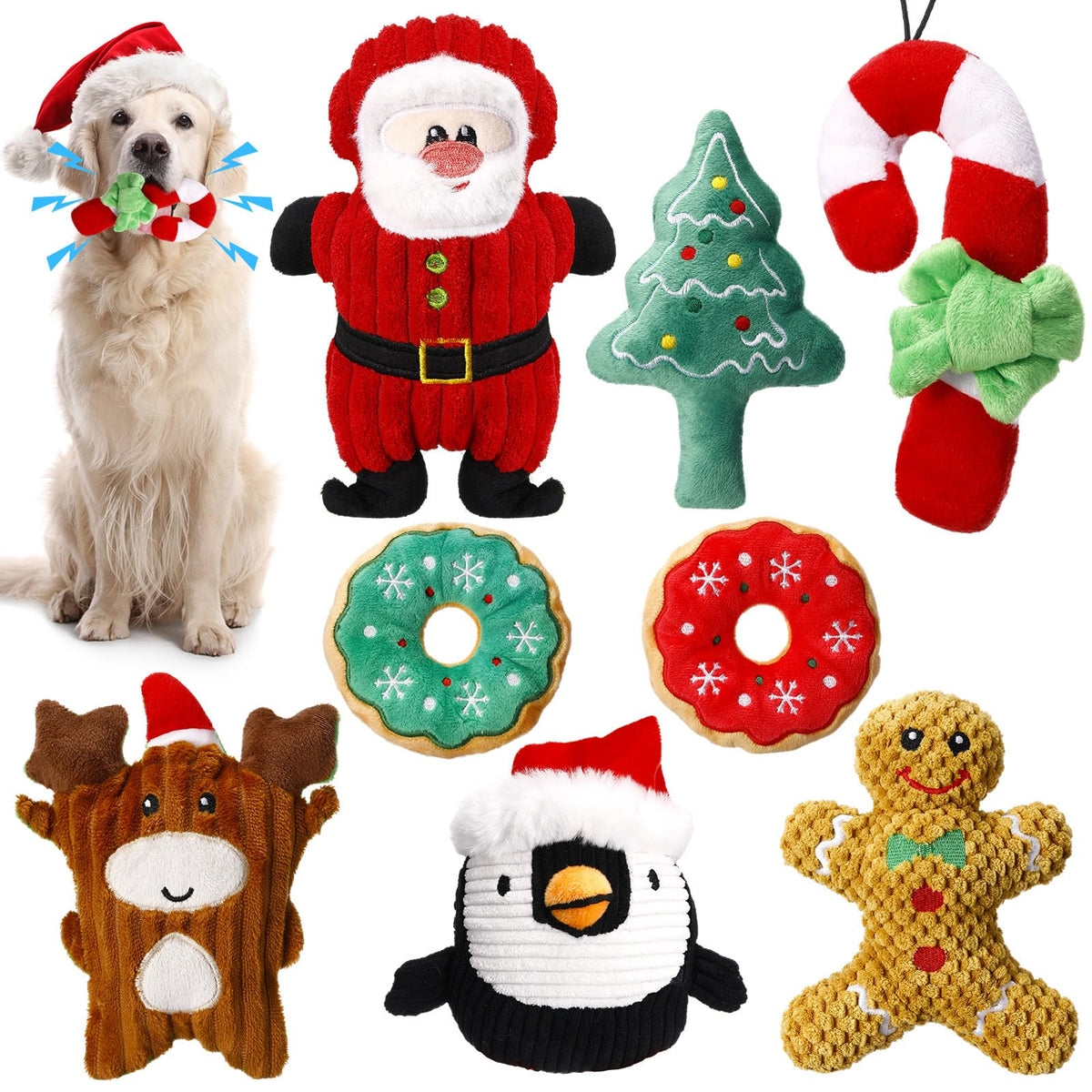 Suilung Santa dog toy with squeaker for interactive play