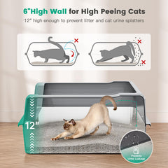 Suitfeel XXL stainless-steel cat litter box inside view shows roomy interior for big cats.