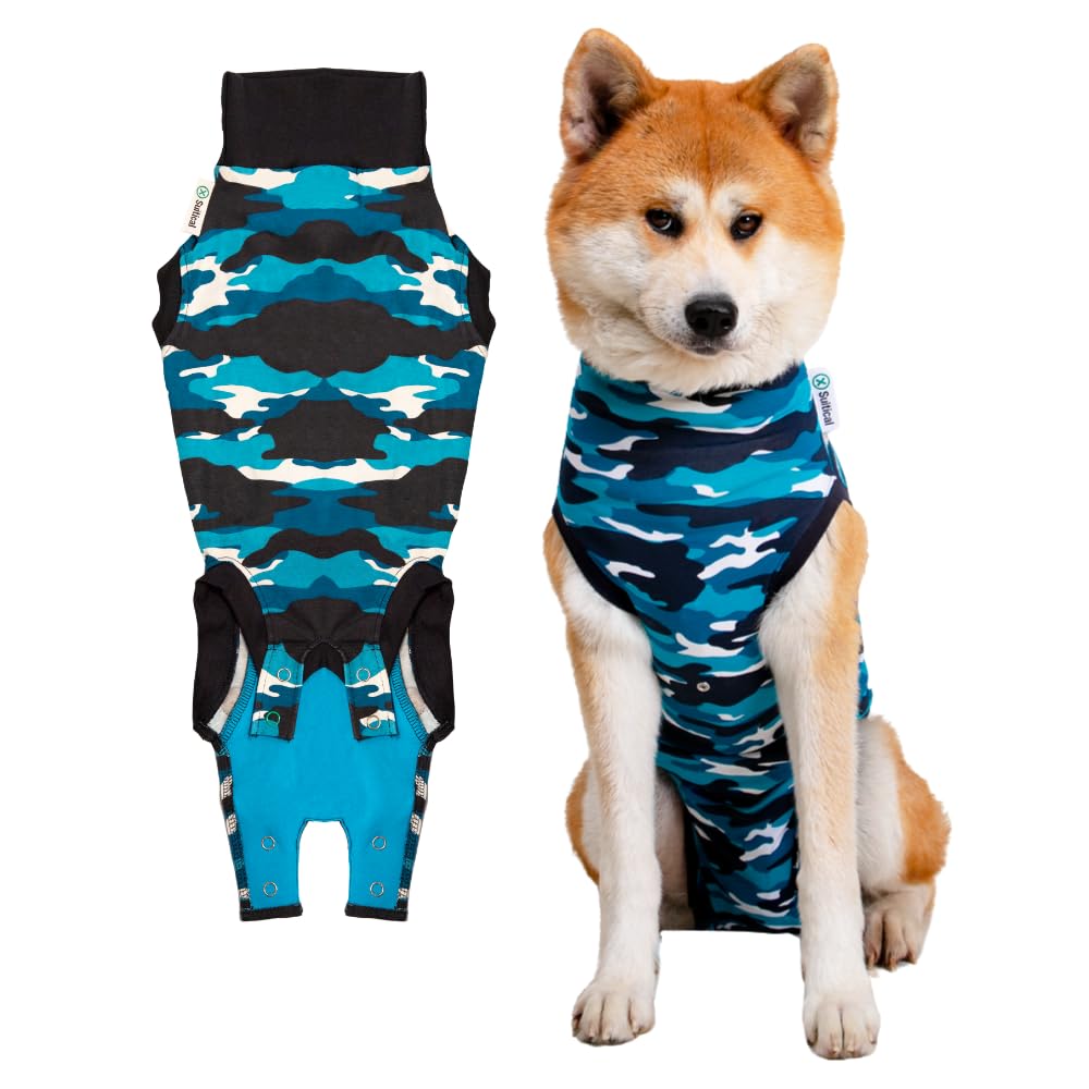 Suitical Recovery Suit for dogs on the front view protects wounds and supports healing