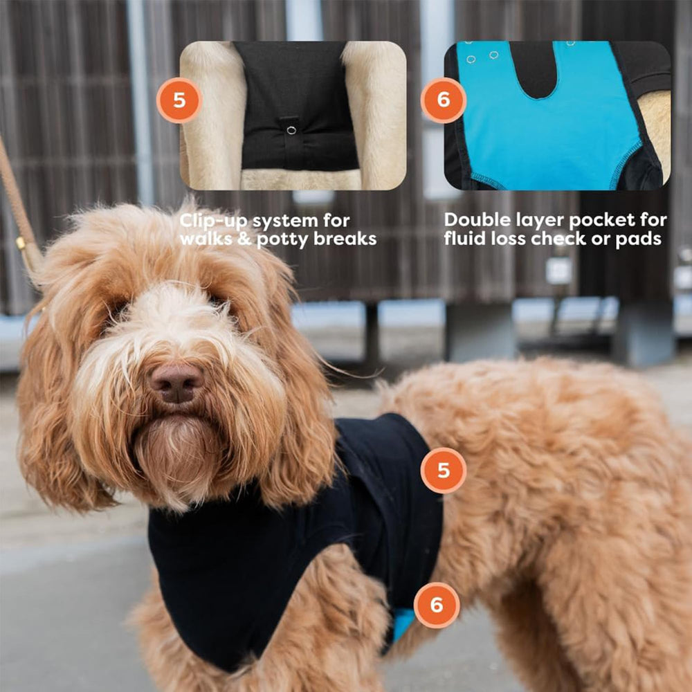 Suitical Recovery Suit elastic bands provide snug-fit around neck and legs