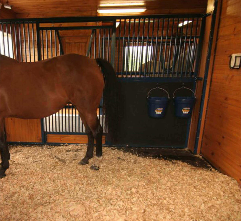 SUKEYME bucket hook in use prevents bucket tipping in stall