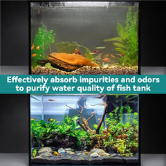 Sukh activated carbon pellets in aquarium filter setup demonstrating purification