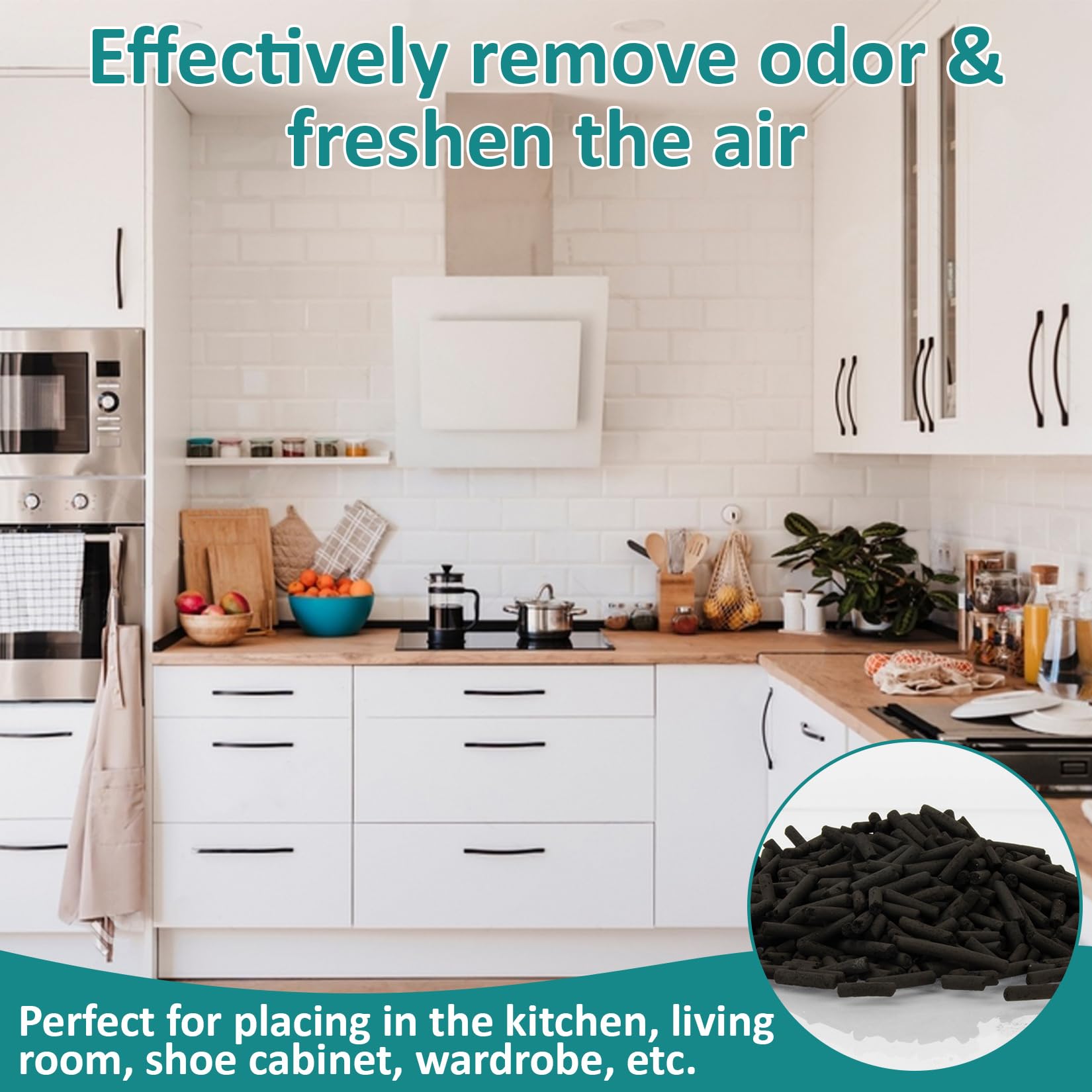 Sukh activated carbon pellets used in kitchen deodorization scene