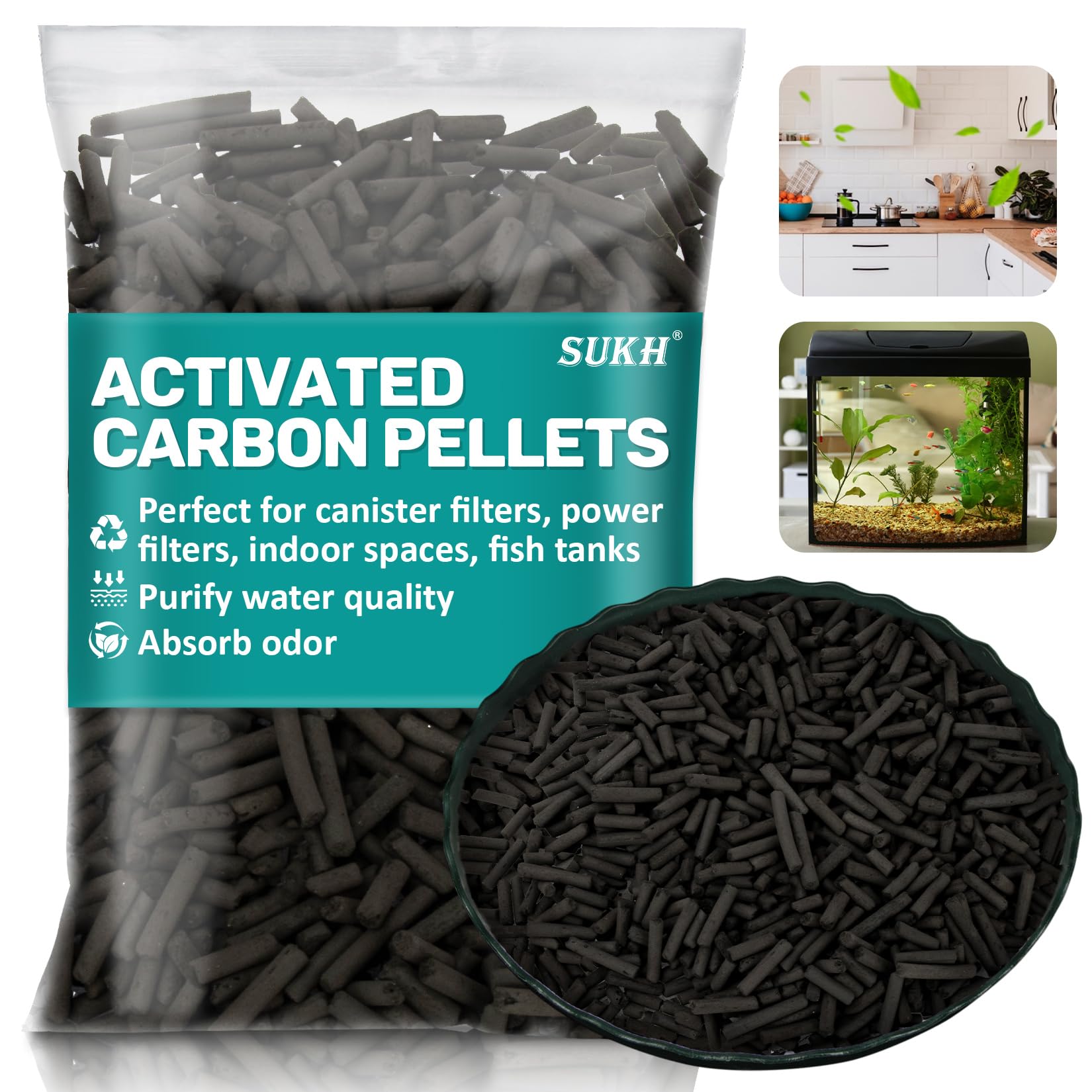 Sukh activated carbon pellets being poured to demonstrate odor absorption