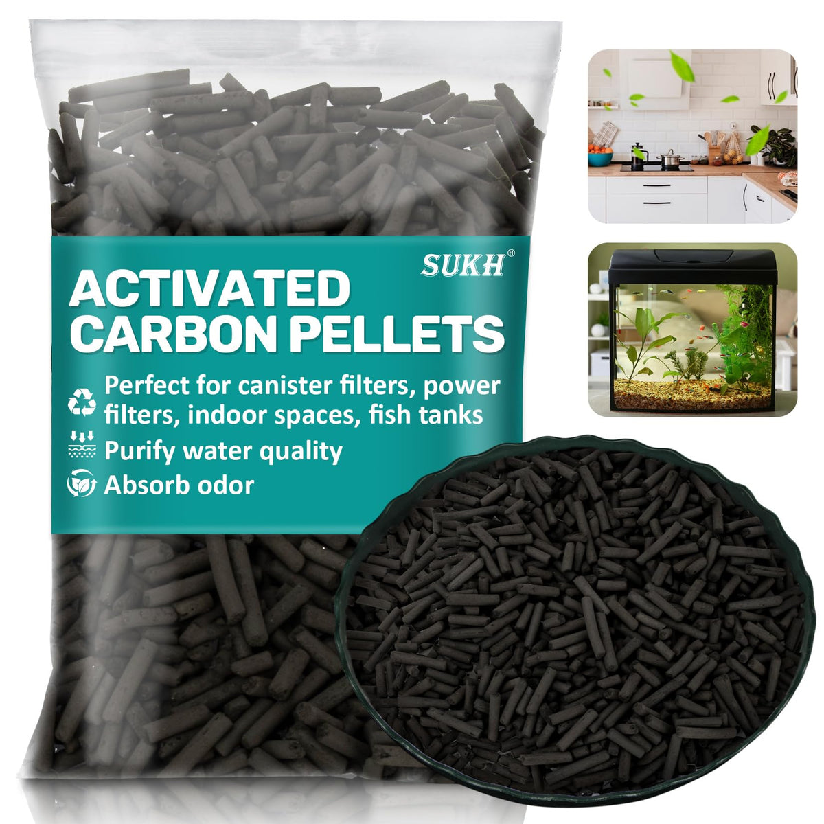 Sukh activated carbon pellets being poured to demonstrate odor absorption