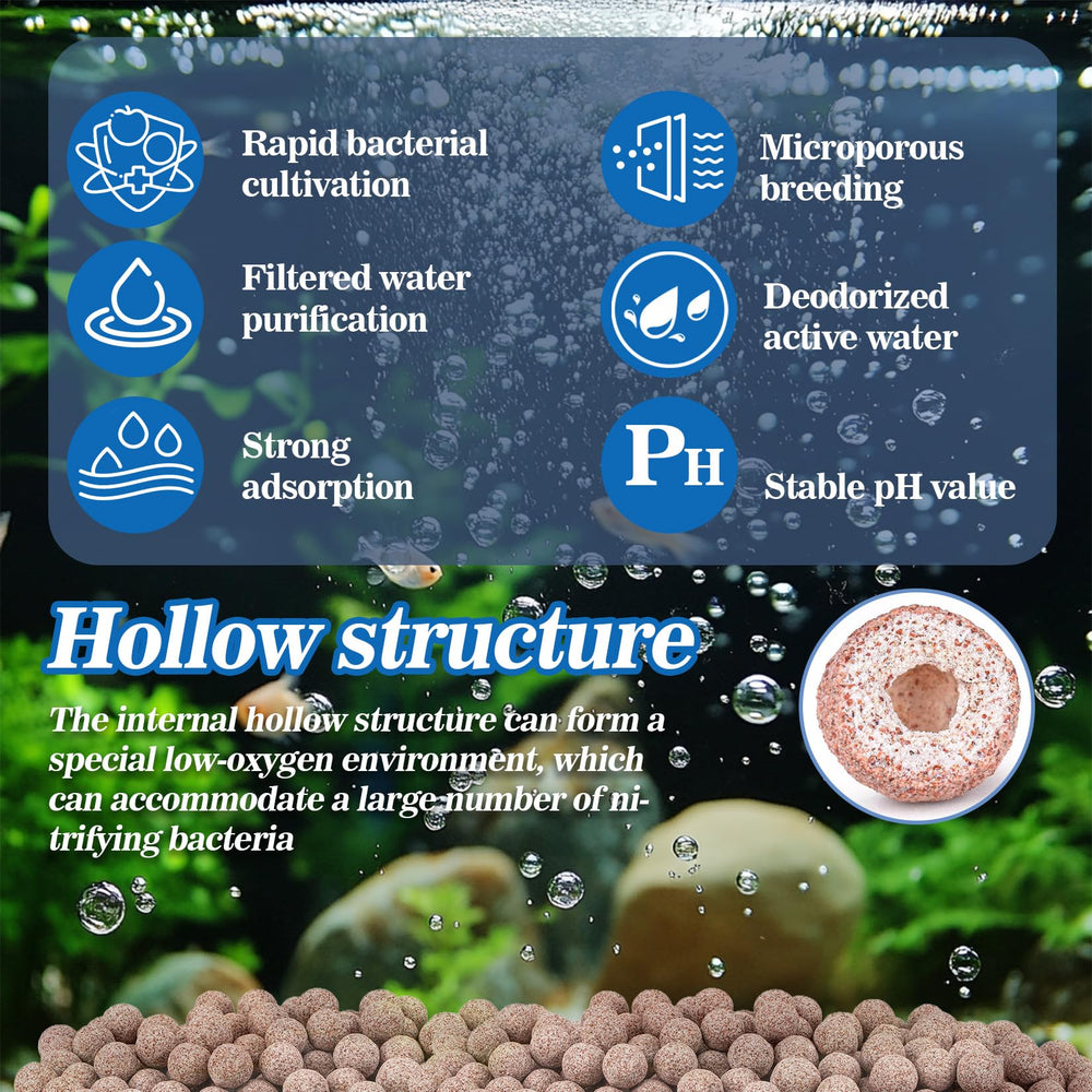 Sukh Ceramic Bio Balls debris capture image highlights filtration and odor control benefits.