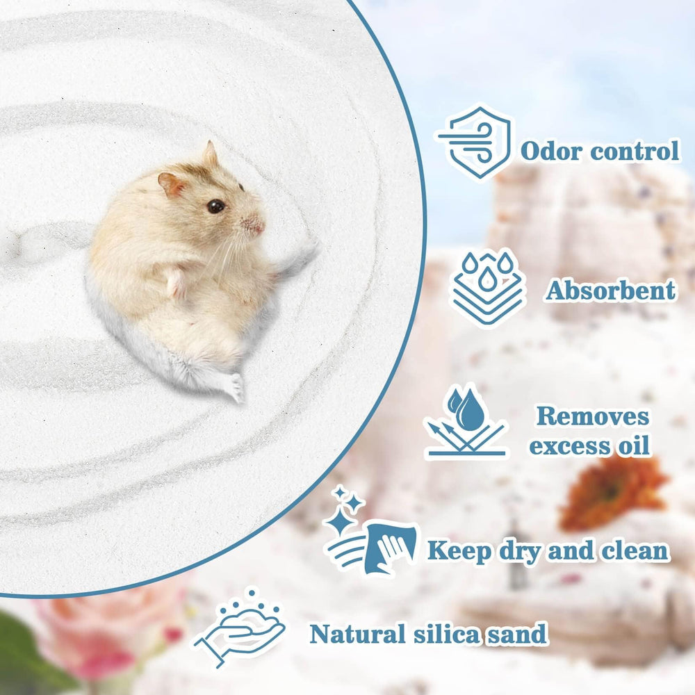 Sukh fine silica sand for small pets reduces dust while cleaning coats.
