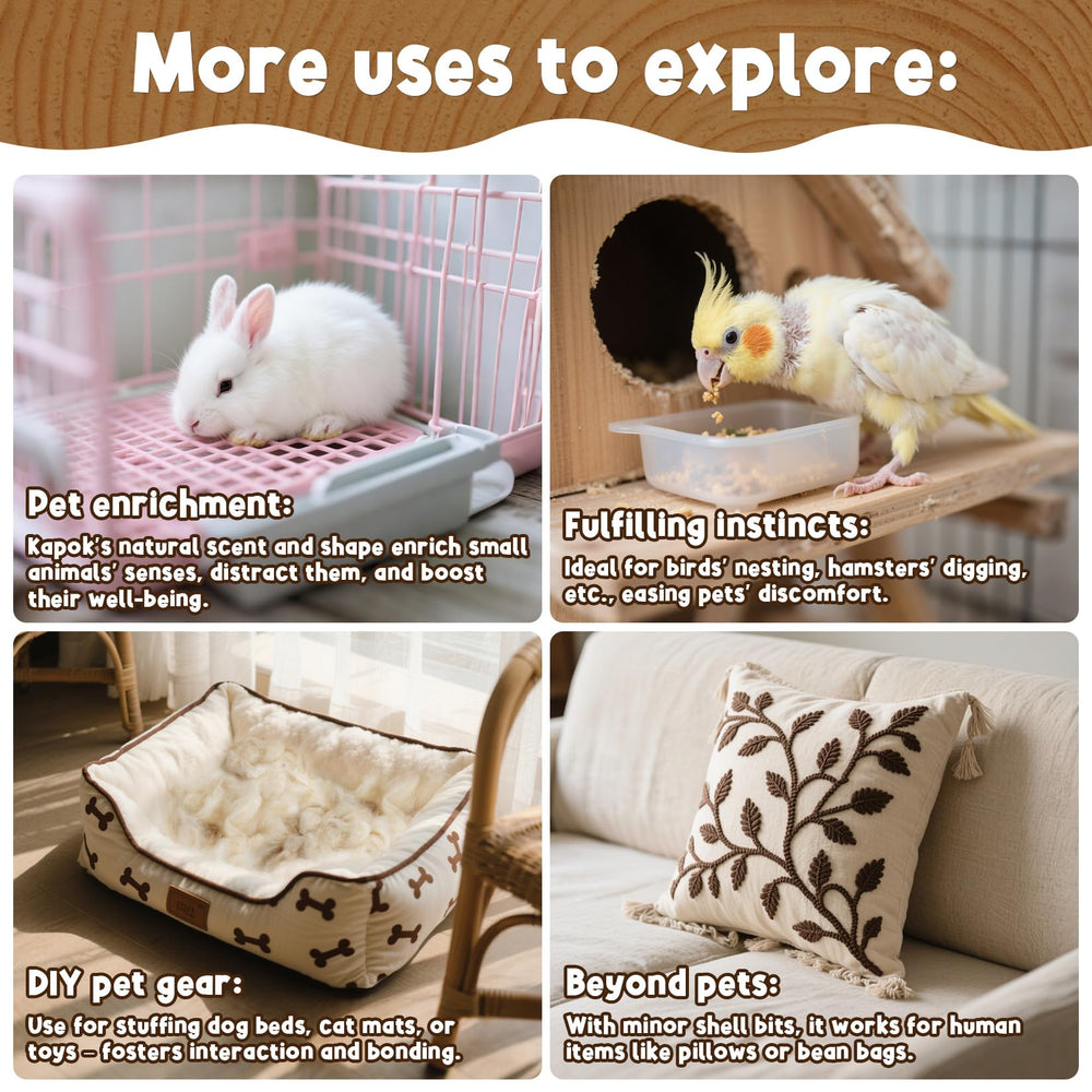 Sukh Kapok acts as plush dog bed stuffing and toy filler.