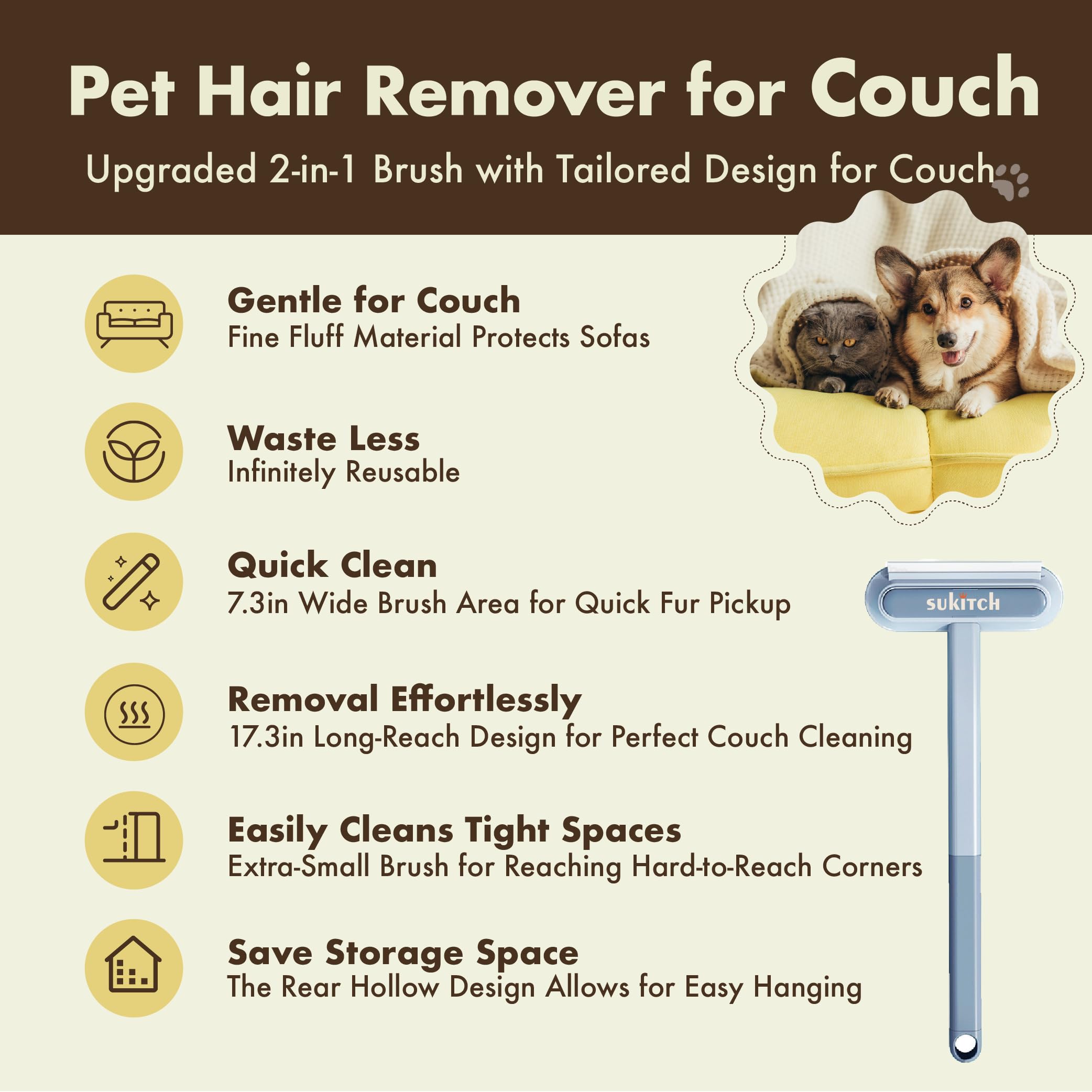 Sukitch fabric-head remover lifts fur from upholstery and clothing