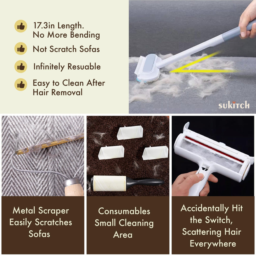Sukitch in-use on a sofa demonstrating quick fur lift across cushions
