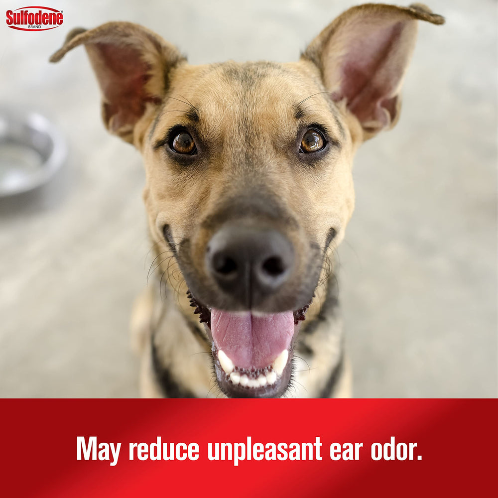 Sulfodene ear cleaner before and after ear cleaning scene.