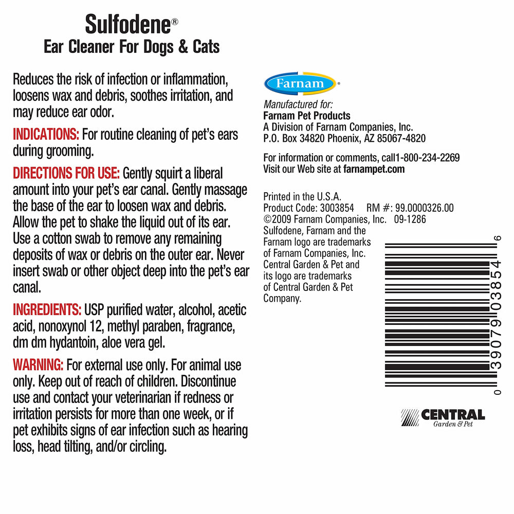 Sulfodene ear cleaner suitable for multi-pet homes.