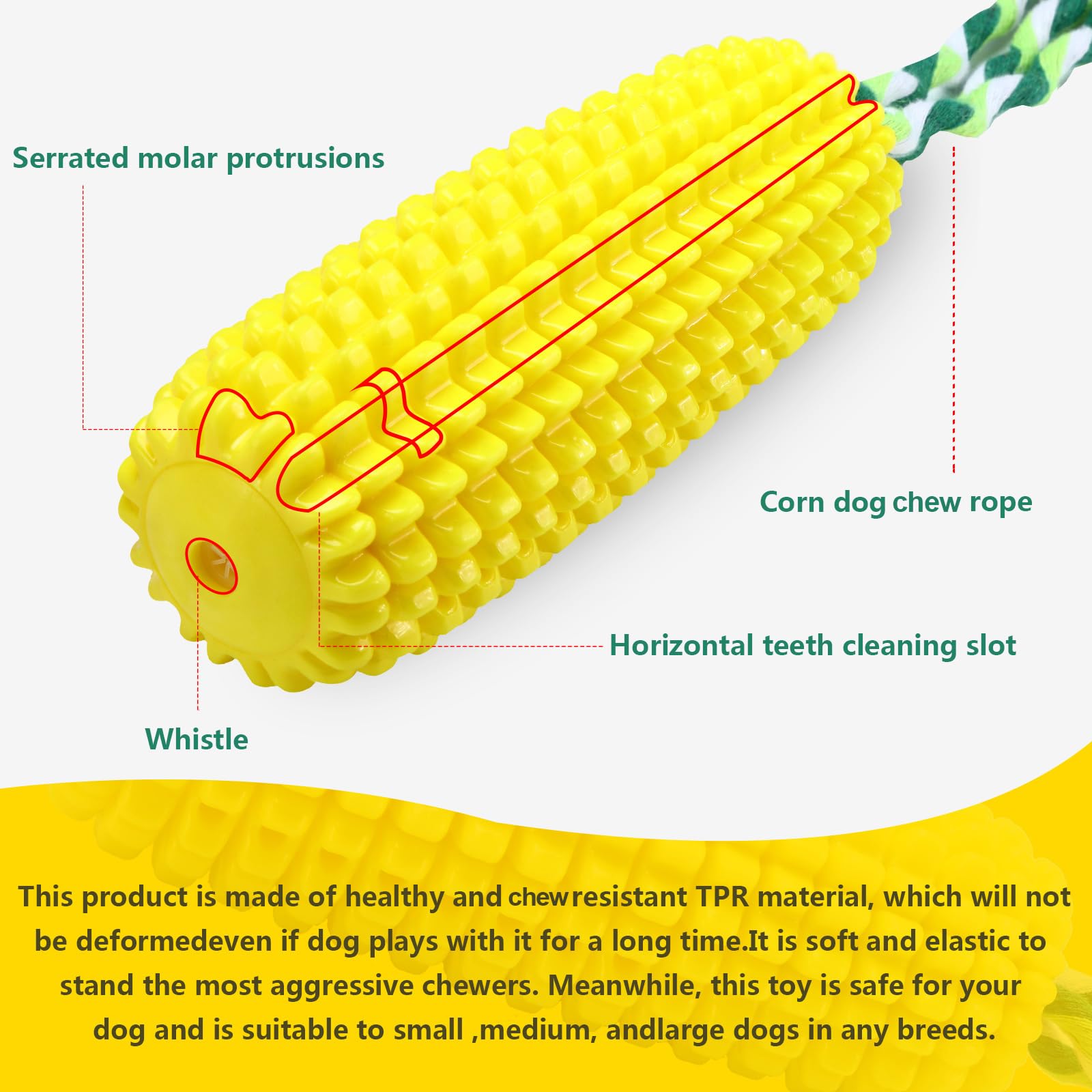 Sumind corn toy cleans teeth during chewing and massages gums for a cleaner mouth.