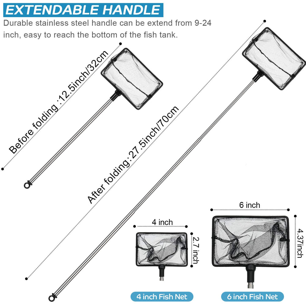 Sumind fish tank net 6-inch reaches deeper tanks for larger fish.
