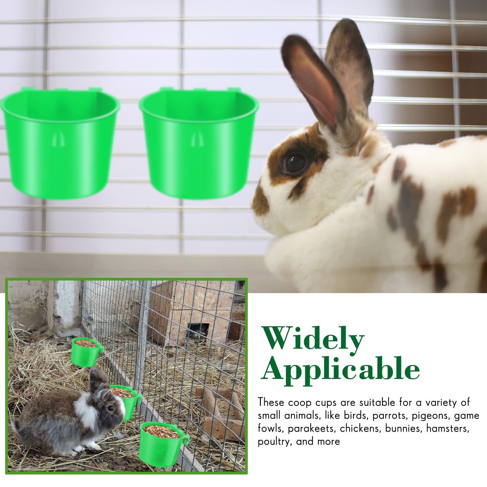 Sumind green coop cups fit various cages, offering reliable hydration or nutrition