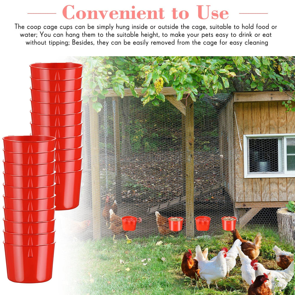 Sumind red coop cups optimize feeding setup across multiple small animals.