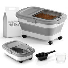 Summark 15 Lb container with foldable lid demonstrates space-saving storage.