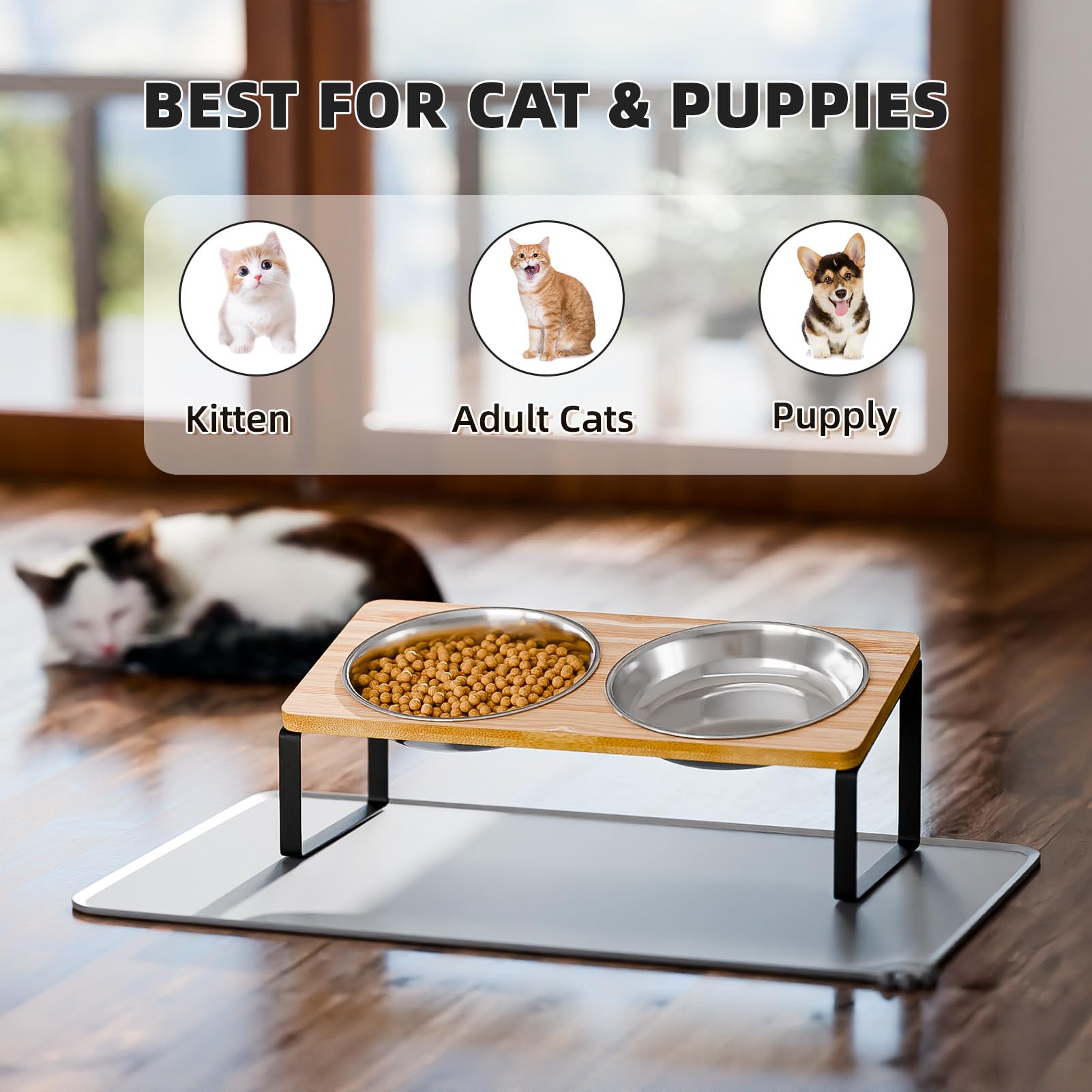 Summark easy-install cat bowls with screw-tightened stand