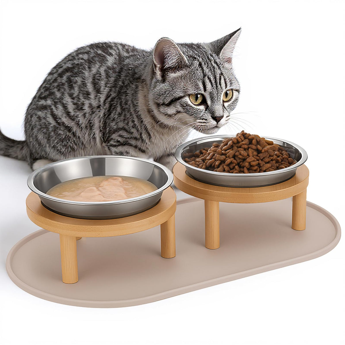 Summark elevated cat bowls with food mat, 6.3-inch height, whisker-friendly dining setup