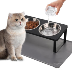 Summark upgraded cat bowls with food mat tilt stand black for mess-free meals