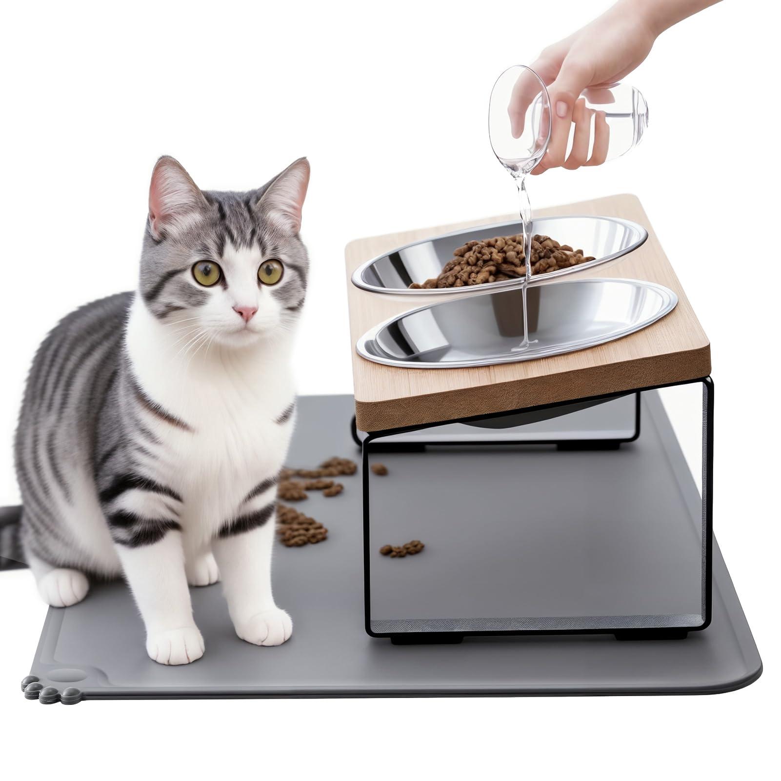 Summark elevated cat bowls with tilted-stand offer ergonomic dining to ease neck strain.