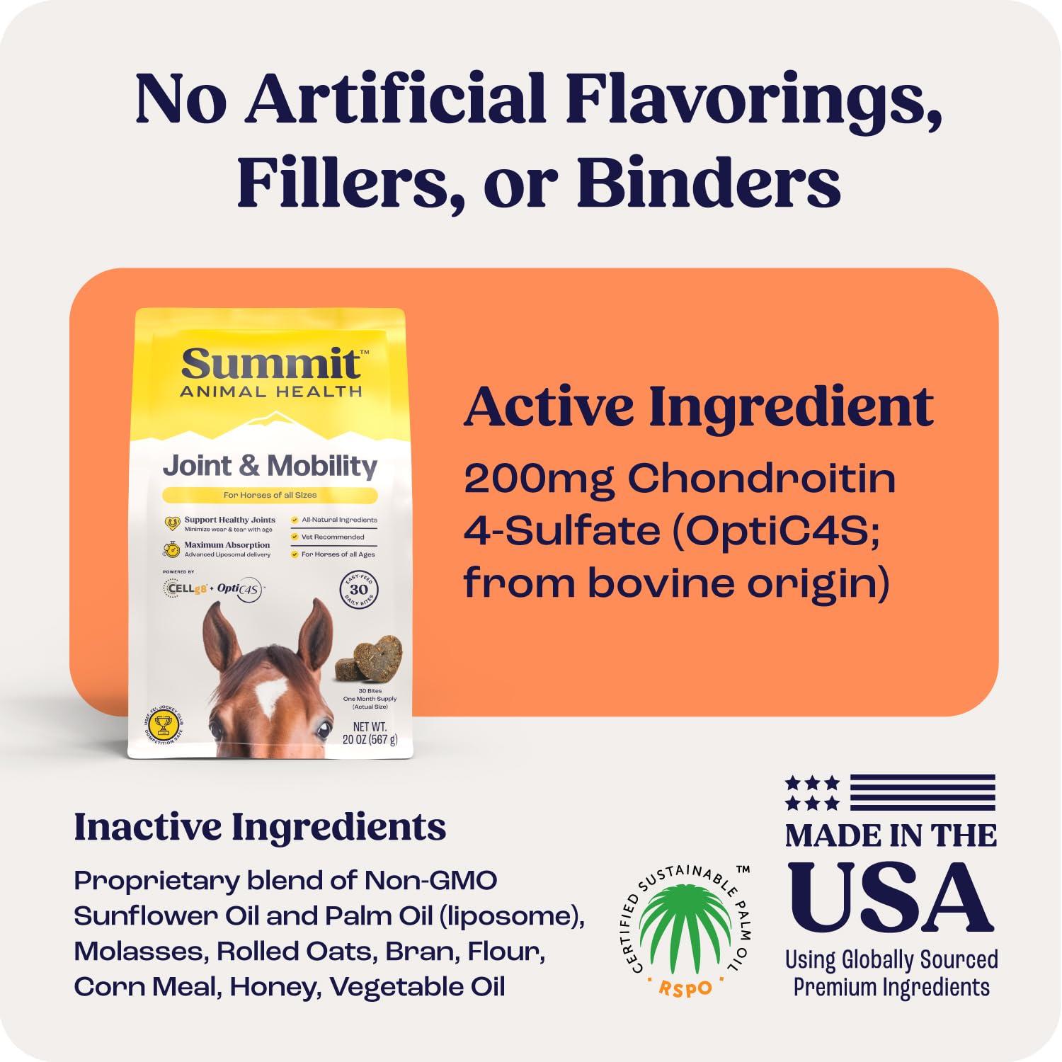 Summit Equine Joint Bites daily bite closeup emphasizes easy administration and full dosing.