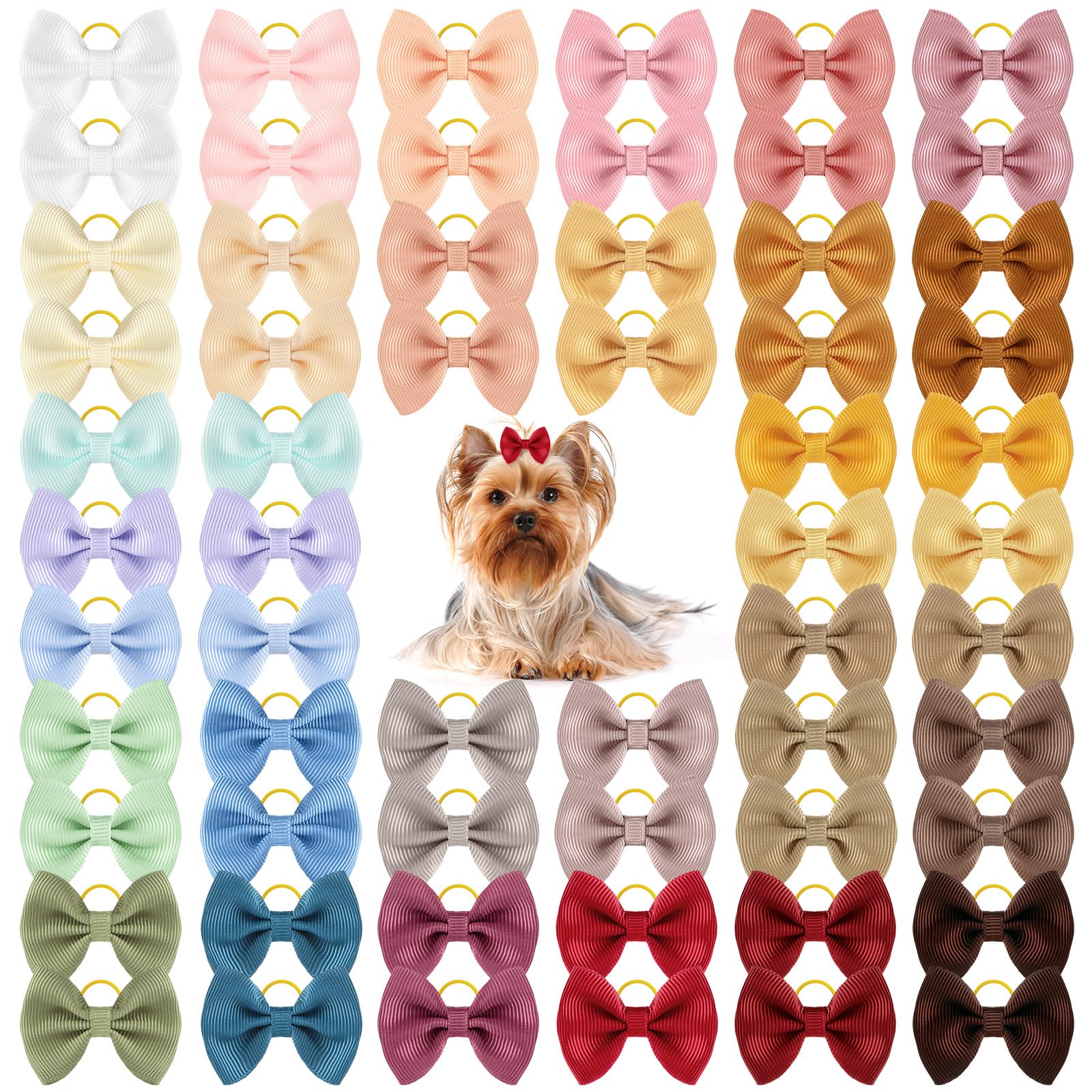 SUMMORO 60pcs puppy bows pack in morandi colors for stylish small pets.
