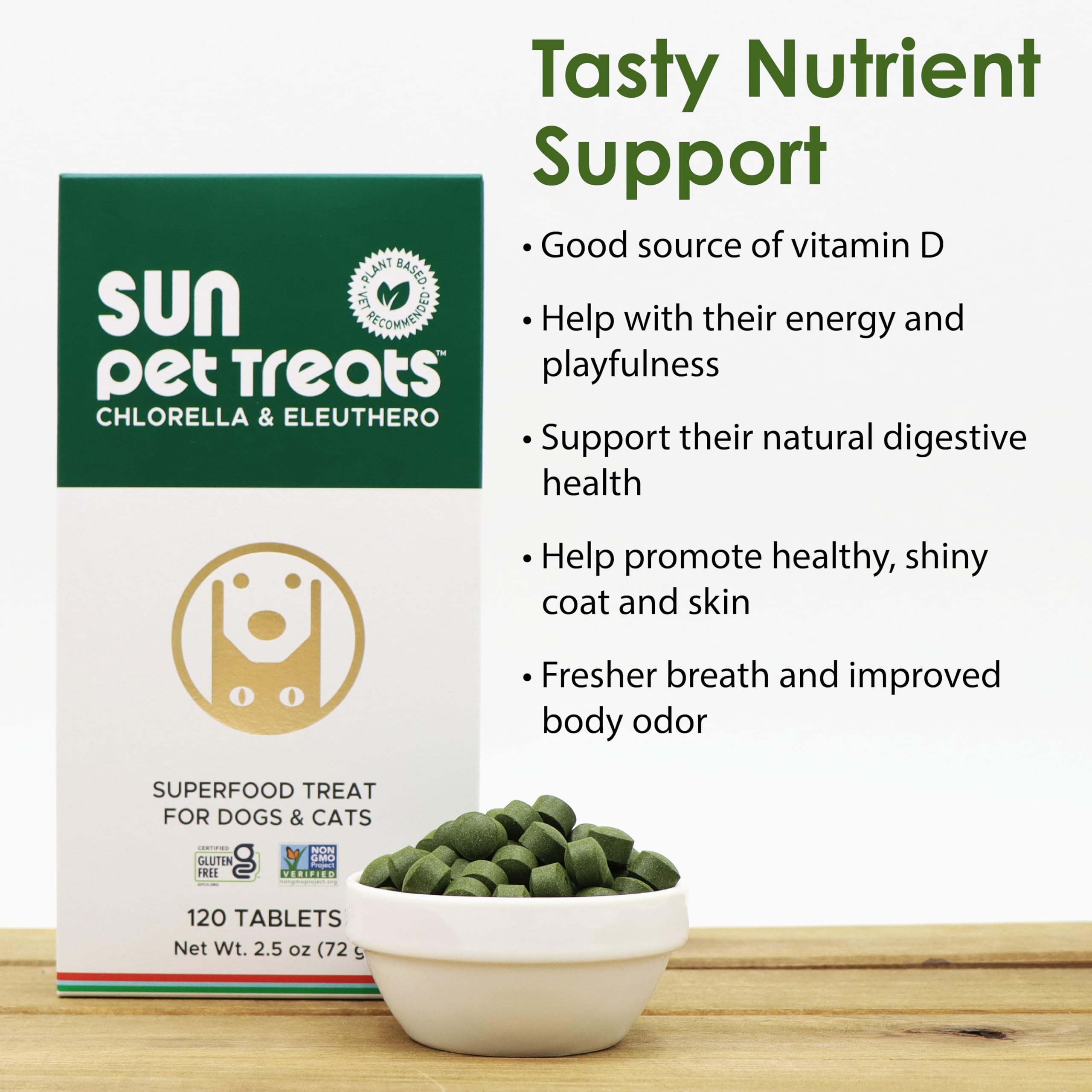 Cat enjoying Sun Chlorella Sun Pet Treats for coat and skin support