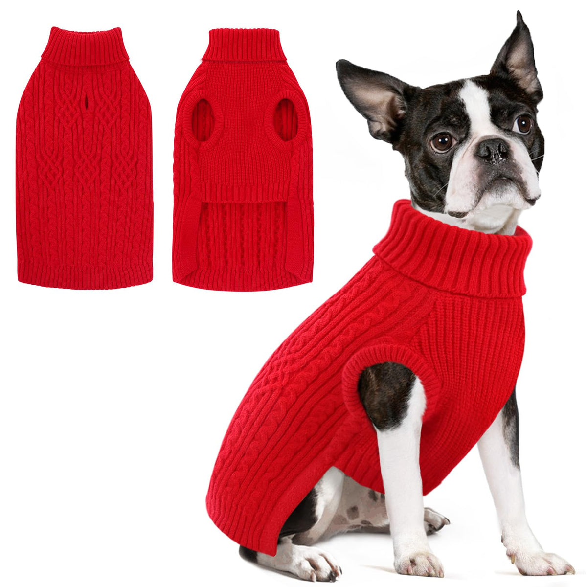 SUNFURA Christmas dog sweater red model wearing for festive warmth and comfort.