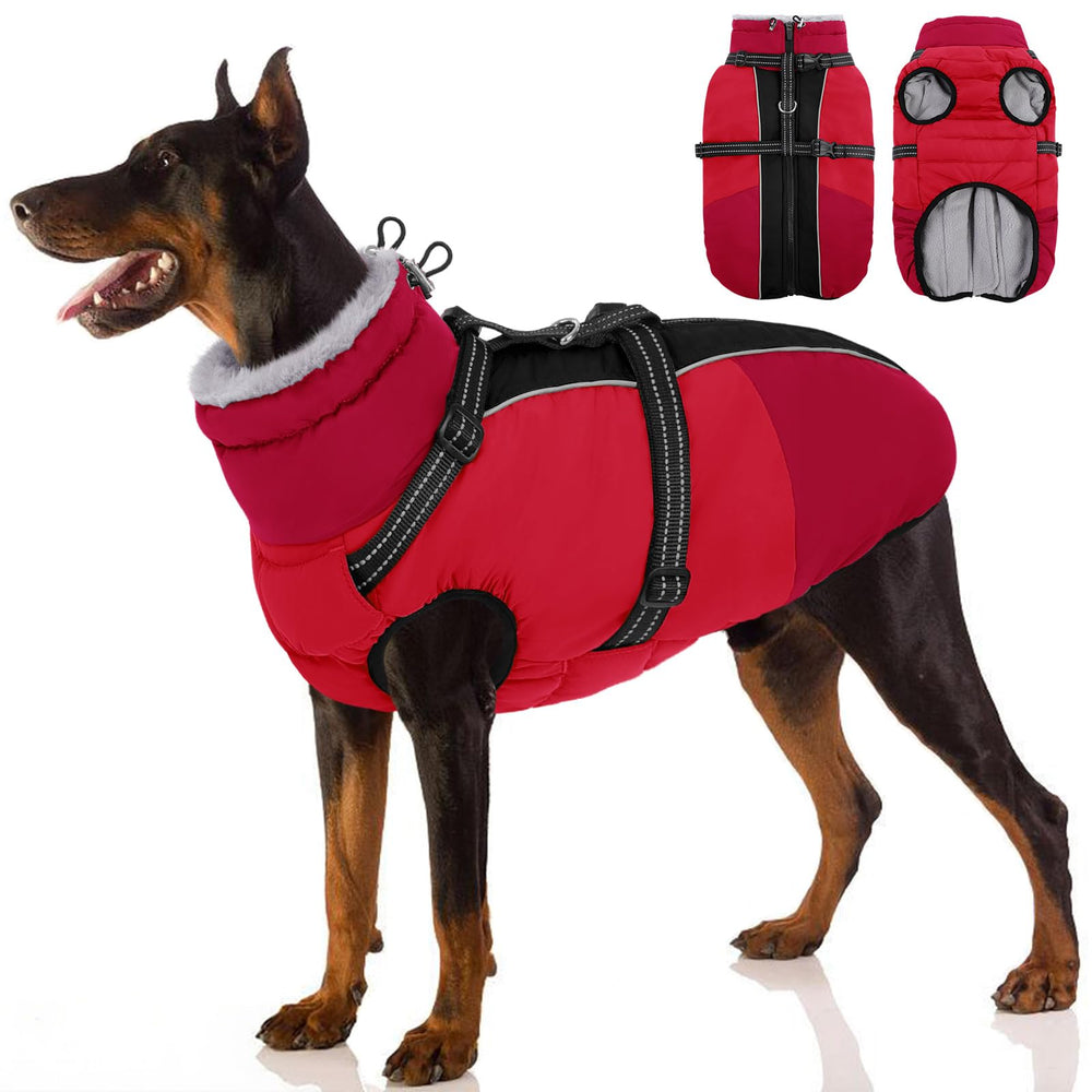SUNFURA dog coat with built-in harness ensures secure walks in cold weather.