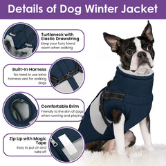 SUNFURA dog coat navy xl furry-collar focuses on windproof warmth around the neck