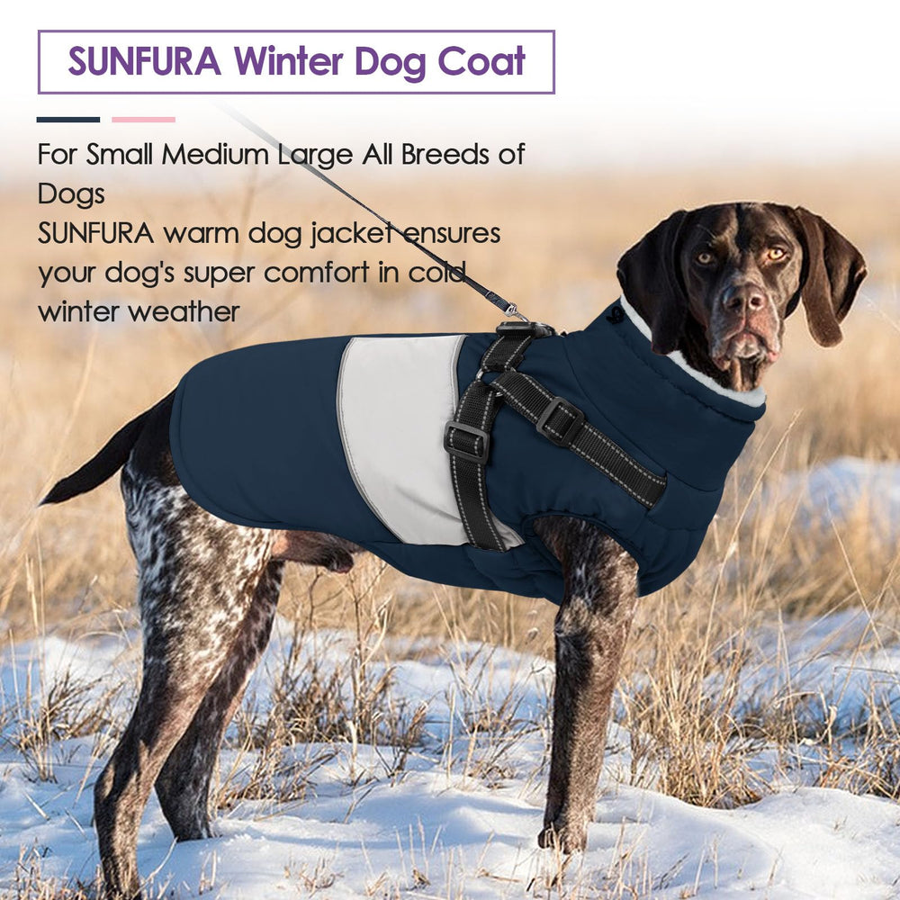 SUNFURA dog coat navy xl reflective-trim emphasizes increased visibility in low light