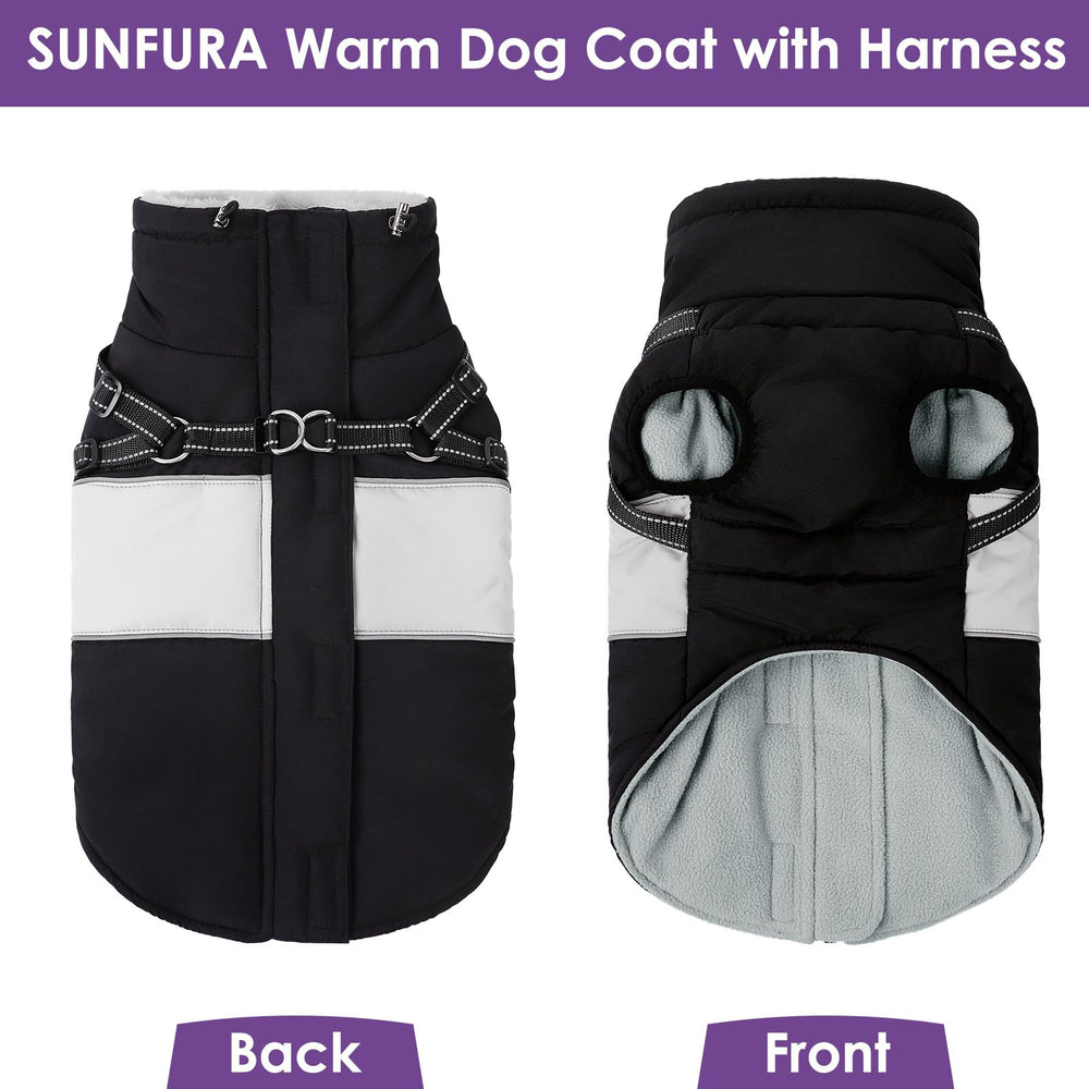 SUNFURA dog coat fits all breeds with a comprehensive size guide for accurate selection.